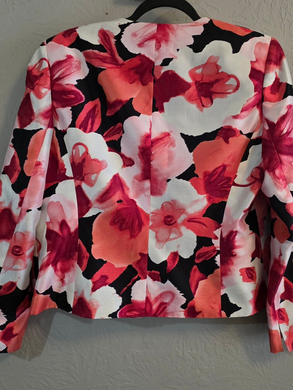 Kasper Open-front dress blazer Red Black White Floral Scuba Crepe 12 - Picture 7 of 7